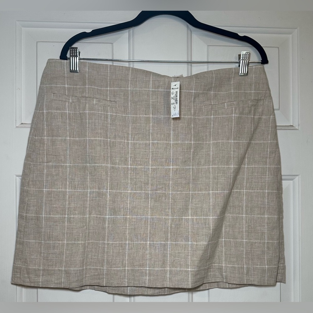 Madewell Womens Preppy Tan Plaid Linen Blend Mini Skirt Size 14 NWT.‎
